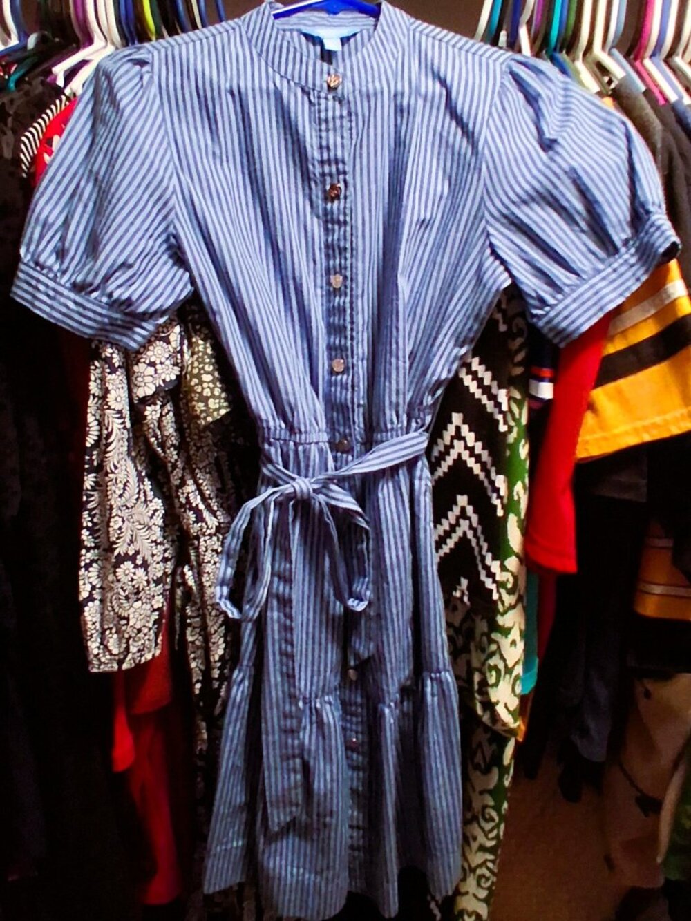 Draper James RSVP Blue Striped Button Front Belted Dress XS